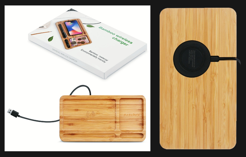 15W Wireless charging station with bamboo wood storage